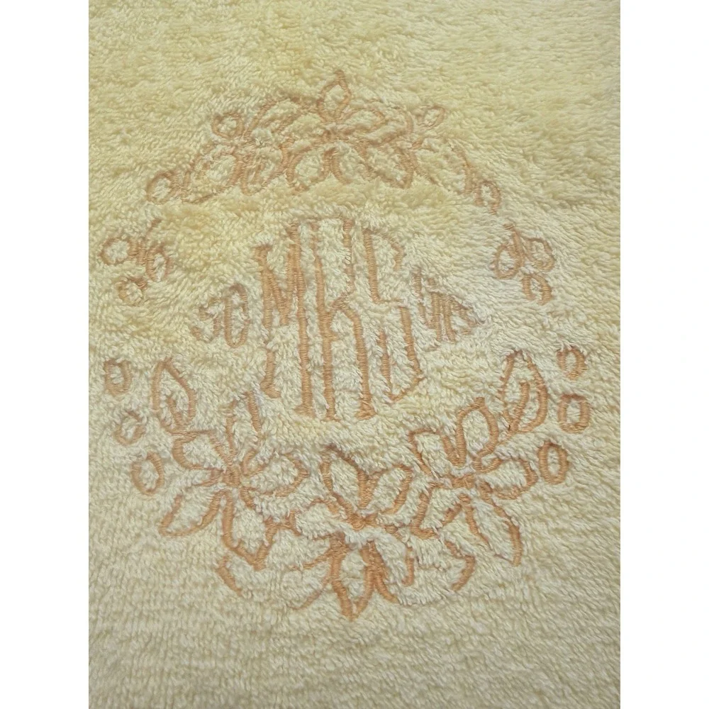 Vintage Wedding Set Mr. And Mrs. Embroider Yellow Bath Towels by Martex MCM